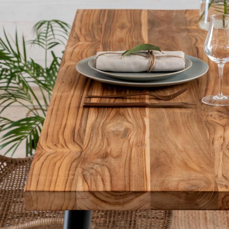 ダイニングテーブル リビングテーブル 4人掛け アイアン脚 テーブル チーク 無垢材 カフェ風 ヴィンテージ風 リサイクル 古材 リゾート 北欧 おしゃれ 13926 | ブランド登録なし | 01