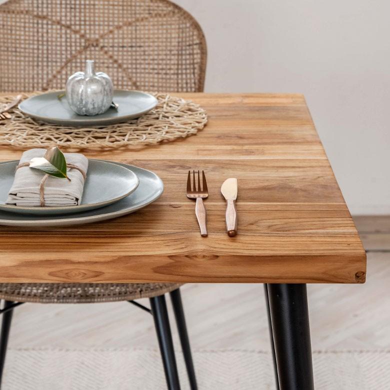 ダイニングテーブル リビングテーブル 4人掛け アイアン脚 テーブル チーク 無垢材 カフェ風 ヴィンテージ風 リサイクル 古材 リゾート 北欧 おしゃれ 13926 | ブランド登録なし | 10