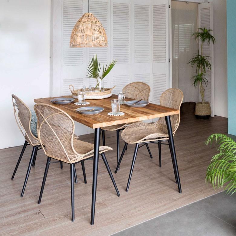 ダイニングテーブル リビングテーブル 4人掛け アイアン脚 テーブル チーク 無垢材 カフェ風 ヴィンテージ風 リサイクル 古材 リゾート 北欧 おしゃれ 13926 | ブランド登録なし | 03