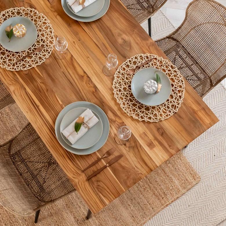 ダイニングテーブル リビングテーブル 4人掛け アイアン脚 テーブル チーク 無垢材 カフェ風 ヴィンテージ風 リサイクル 古材 リゾート 北欧 おしゃれ 13926 | ブランド登録なし | 04