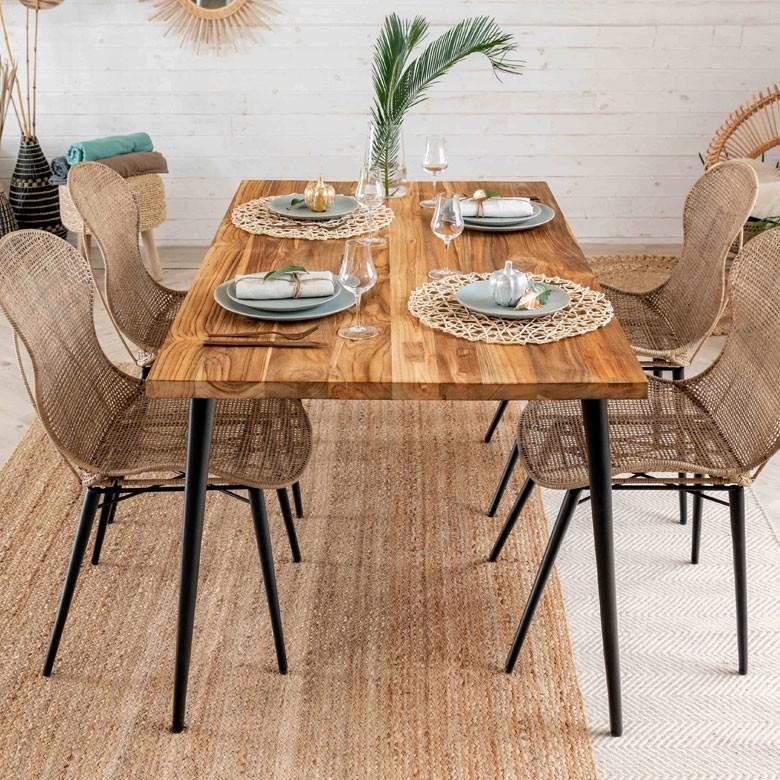 ダイニングテーブル リビングテーブル 4人掛け アイアン脚 テーブル チーク 無垢材 カフェ風 ヴィンテージ風 リサイクル 古材 リゾート 北欧 おしゃれ 13926 | ブランド登録なし | 05