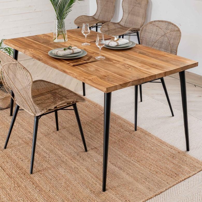 ダイニングテーブル リビングテーブル 4人掛け アイアン脚 テーブル チーク 無垢材 カフェ風 ヴィンテージ風 リサイクル 古材 リゾート 北欧 おしゃれ 13926 | ブランド登録なし | 07