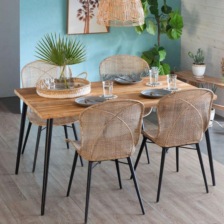 ダイニングテーブル リビングテーブル 4人掛け アイアン脚 テーブル チーク 無垢材 カフェ風 ヴィンテージ風 リサイクル 古材 リゾート 北欧 おしゃれ 13926 | ブランド登録なし | 09