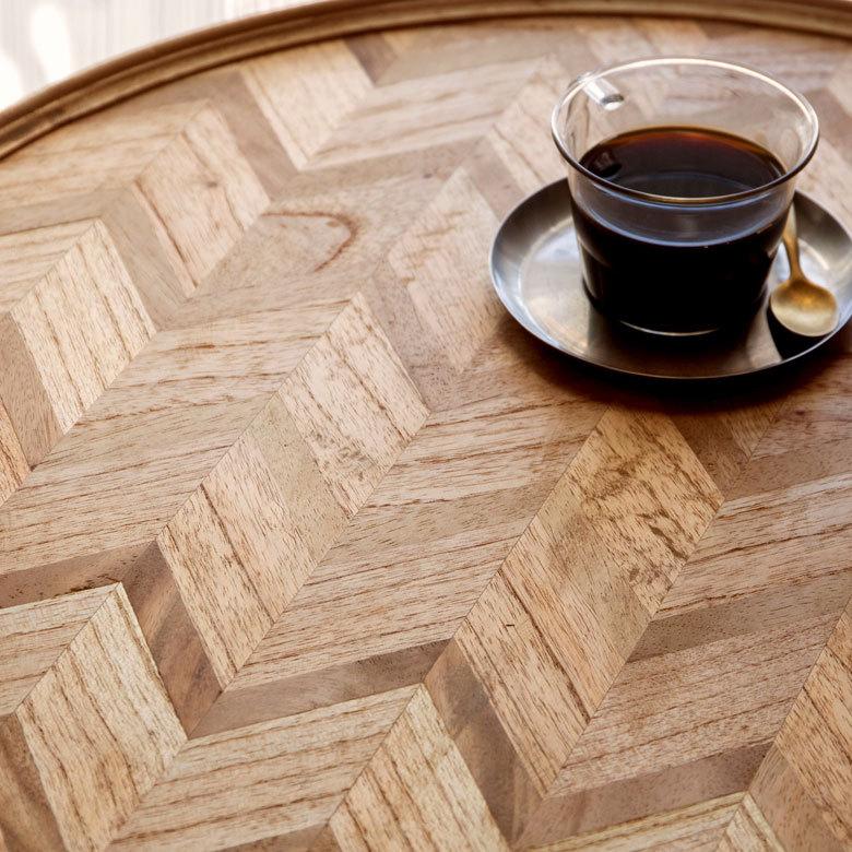 ローテーブル ラウンド 円 丸  コーヒーテーブル 直径約60cm ヘリンボーン ヴィンテージ風 無垢 シンプル 北欧 13929 | ブランド登録なし | 01