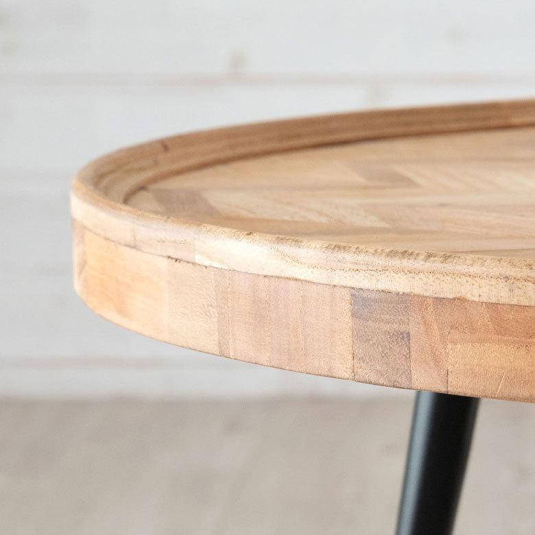 ローテーブル ラウンド 円 丸  コーヒーテーブル 直径約60cm ヘリンボーン ヴィンテージ風 無垢 シンプル 北欧 13929 | ブランド登録なし | 13