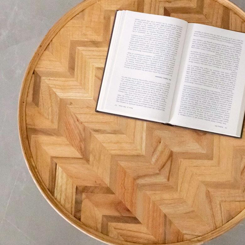 ローテーブル ラウンド 円 丸  コーヒーテーブル 直径約60cm ヘリンボーン ヴィンテージ風 無垢 シンプル 北欧 13929 | ブランド登録なし | 08