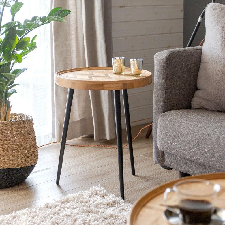 ヴィンテージ　木製サイドテーブル　ラウンドサイドテーブル サイドテーブル ラウンド 円 木製 ヴィンテージ風 直径約40cm 無垢