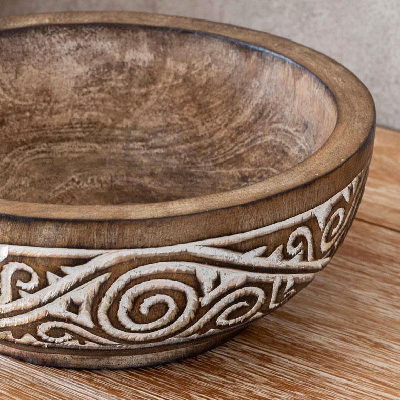 ボウル デコレーション トレー トレイ 木製 ウッド スンバ ハンドメイド オブジェ 木彫り 彫刻 カービング 鉢 果物 収納 ボヘミアン アジアン雑貨 13939 | ブランド登録なし | 01