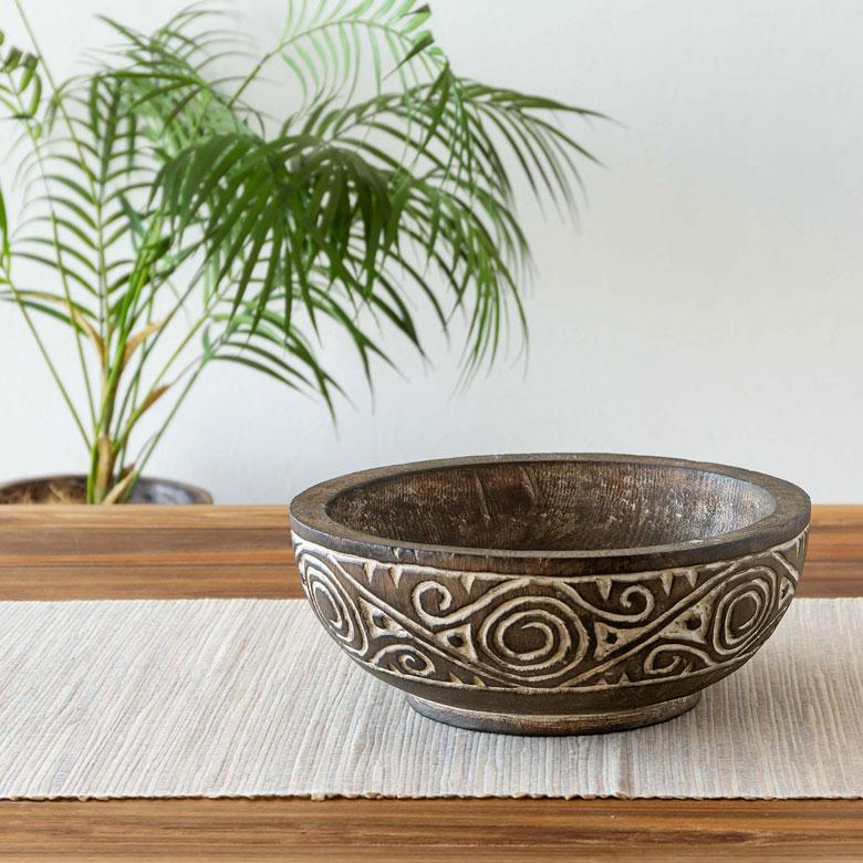 ボウル デコレーション トレー トレイ 木製 ウッド スンバ ハンドメイド オブジェ 木彫り 彫刻 カービング 鉢 果物 収納 ボヘミアン アジアン雑貨 13939 | ブランド登録なし | 13