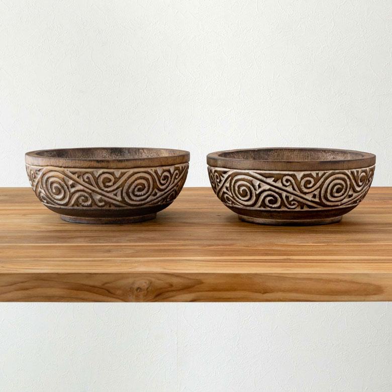 ボウル デコレーション トレー トレイ 木製 ウッド スンバ ハンドメイド オブジェ 木彫り 彫刻 カービング 鉢 果物 収納 ボヘミアン アジアン雑貨 13939 | ブランド登録なし | 17