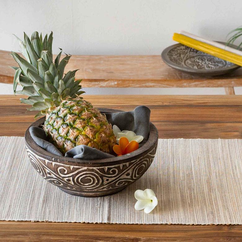 ボウル デコレーション トレー トレイ 木製 ウッド スンバ ハンドメイド オブジェ 木彫り 彫刻 カービング 鉢 果物 収納 ボヘミアン アジアン雑貨 13939 | ブランド登録なし | 02