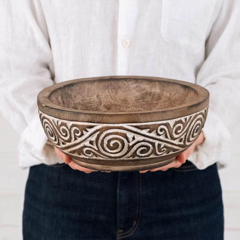 ボウル デコレーション トレー トレイ 木製 ウッド スンバ ハンドメイド オブジェ 木彫り 彫刻 カービング 鉢 果物 収納 ボヘミアン アジアン雑貨 13939 | ブランド登録なし | 04