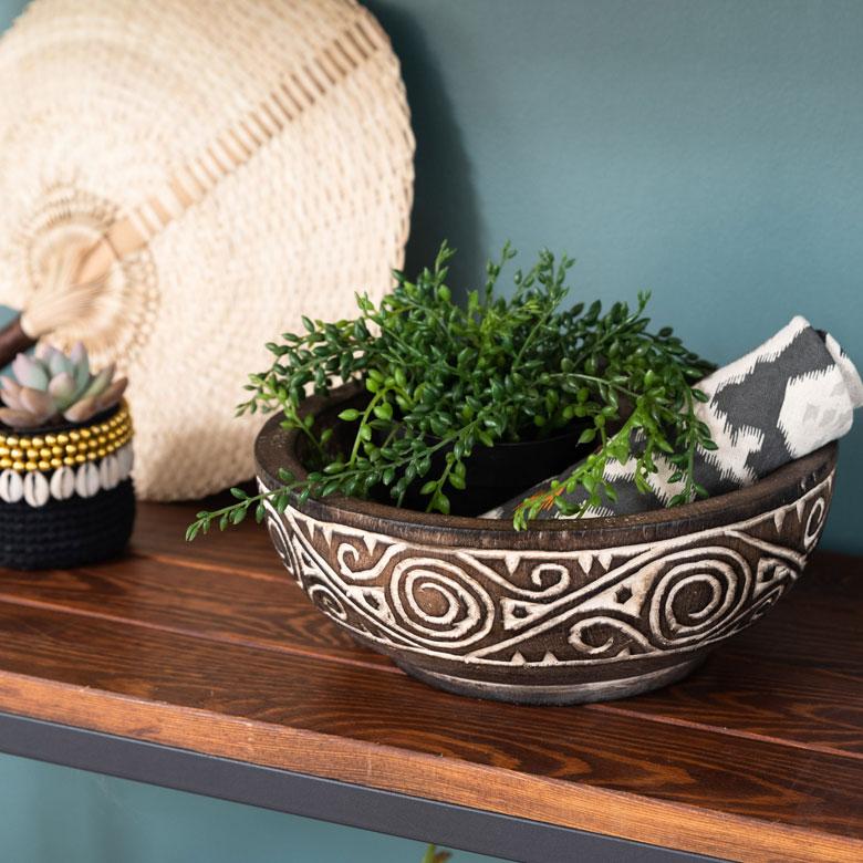 ボウル デコレーション トレー トレイ 木製 ウッド スンバ ハンドメイド オブジェ 木彫り 彫刻 カービング 鉢 果物 収納 ボヘミアン アジアン雑貨 13939 | ブランド登録なし | 07