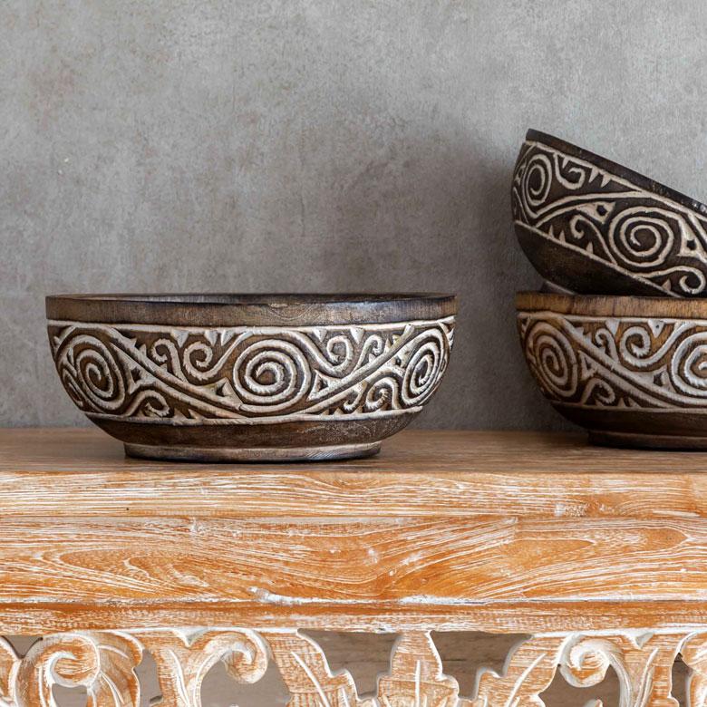ボウル デコレーション トレー トレイ 木製 ウッド スンバ ハンドメイド オブジェ 木彫り 彫刻 カービング 鉢 果物 収納 ボヘミアン アジアン雑貨 13939 | ブランド登録なし | 08