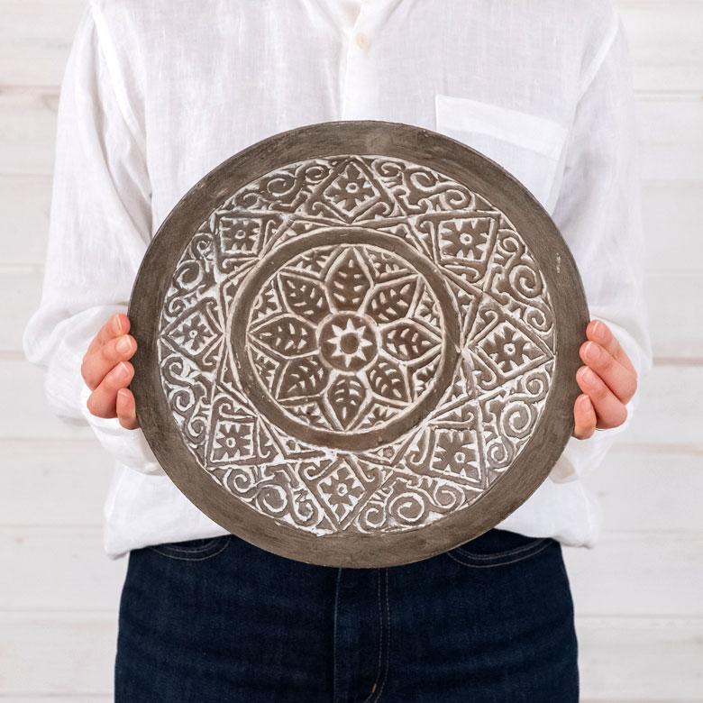 ボウル デコレーション トレー トレイ プレート 木 ウッド スンバ ハンドメイド オブジェ 木彫り 彫刻 カービング 鉢 果物 収納 ボヘミアン アジアン雑貨 13941 | ブランド登録なし | 04