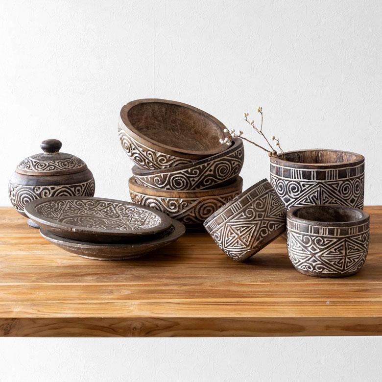 小物入れ デコレーション ポット 木製 ウッド スンバ ハンドメイド オブジェ 木彫り 彫刻 カービング 収納 雑貨入れ ボヘミアン アジアン雑貨 13942 | ブランド登録なし | 10