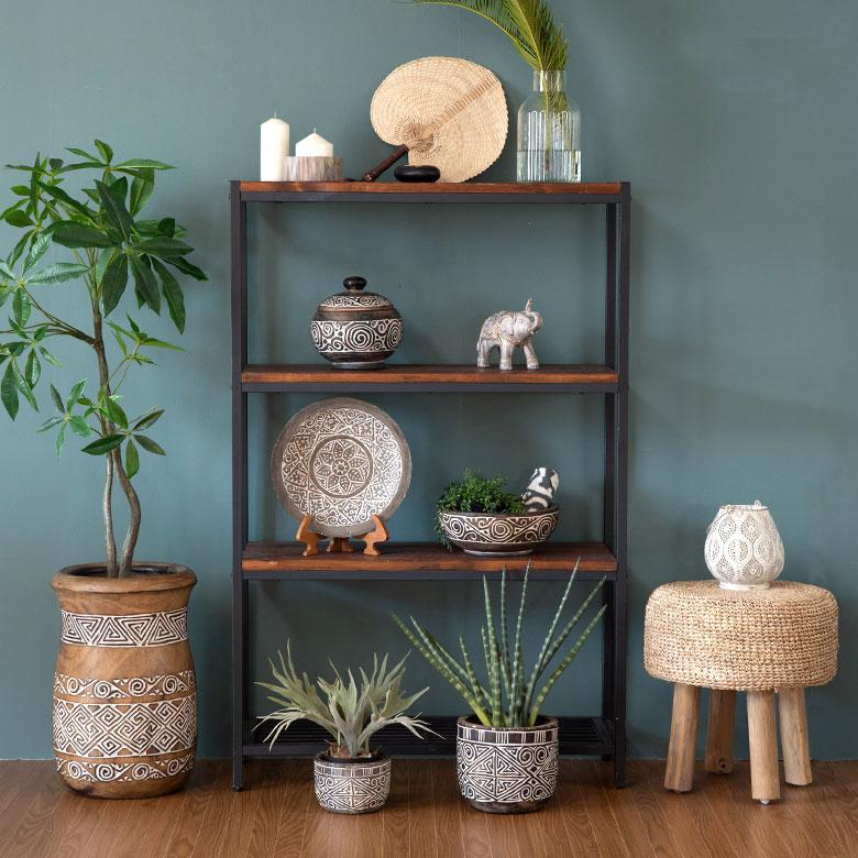 小物入れ デコレーション ポット 木製 ウッド スンバ ハンドメイド オブジェ 木彫り 彫刻 カービング 収納 雑貨入れ ボヘミアン アジアン雑貨 13942 | ブランド登録なし | 18