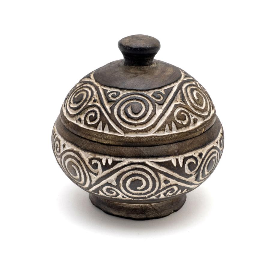 小物入れ デコレーション ポット 木製 ウッド スンバ ハンドメイド オブジェ 木彫り 彫刻 カービング 収納 雑貨入れ ボヘミアン アジアン雑貨 13942 | ブランド登録なし | 19