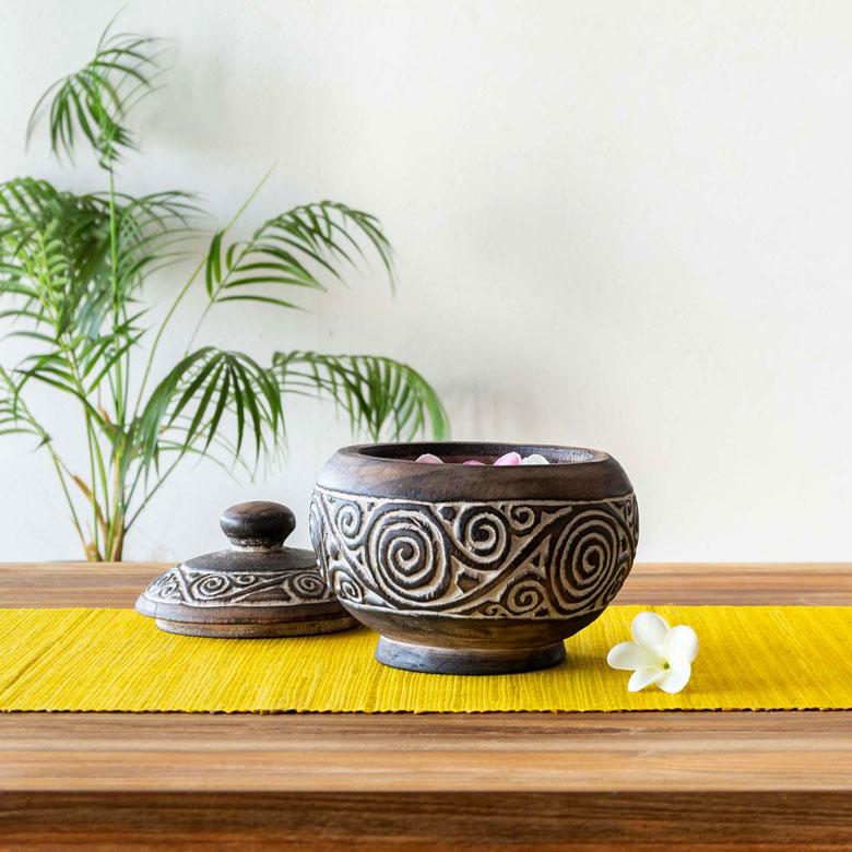 小物入れ デコレーション ポット 木製 ウッド スンバ ハンドメイド オブジェ 木彫り 彫刻 カービング 収納 雑貨入れ ボヘミアン アジアン雑貨 13942 | ブランド登録なし | 02