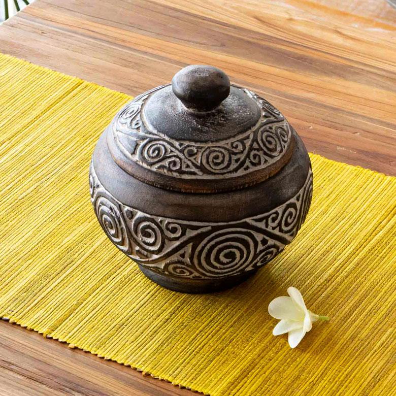 小物入れ デコレーション ポット 木製 ウッド スンバ ハンドメイド オブジェ 木彫り 彫刻 カービング 収納 雑貨入れ ボヘミアン アジアン雑貨 13942 | ブランド登録なし | 05