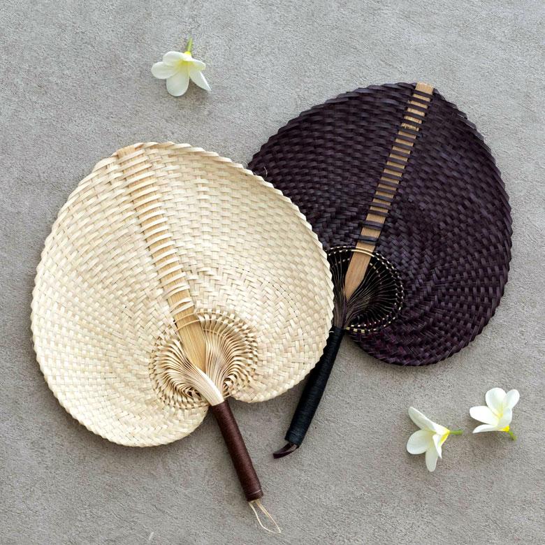 うちわ 団扇 扇子 せんす ロンタル 椰子製 ハンドメイド 約 W32×D2×H35 モダンアジアン ナチュラル ブラウン シンプル 13947 | ブランド登録なし