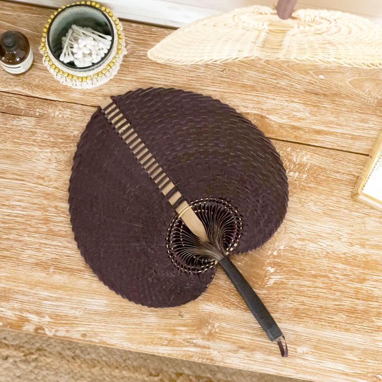 うちわ 団扇 扇子 せんす ロンタル 椰子製 ハンドメイド 約 W32×D2×H35 モダンアジアン ナチュラル ブラウン シンプル 13947 | ブランド登録なし | 12