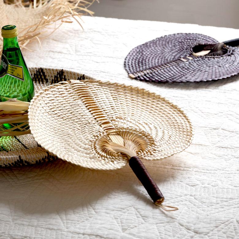 うちわ 団扇 扇子 せんす ロンタル 椰子製 ハンドメイド 約 W32×D2×H35 モダンアジアン ナチュラル ブラウン シンプル 13947 | ブランド登録なし | 14