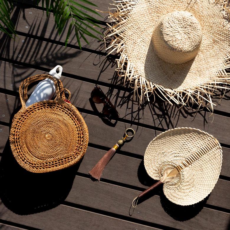 うちわ 団扇 扇子 せんす ロンタル 椰子製 Sサイズ 小 ハンドメイド 約 W21×D3×H26 モダンアジアン ナチュラル ブラック 13948 | ブランド登録なし | 11