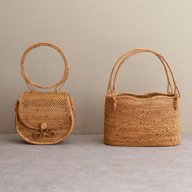 かごバッグ アタバッグ かご バッグ ハンドバッグ 約 W 15cm D 8cm H 16cm アタ 手提げ ショルダーバッグ レザー 革紐 2wayバッグ ショルダー 13949 | ブランド登録なし | 09