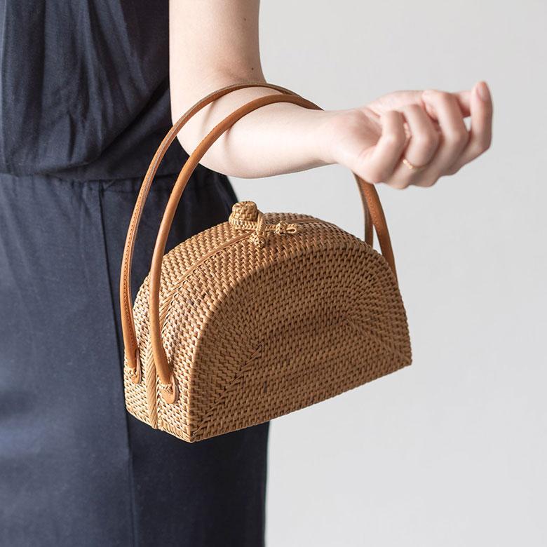 アタバッグ かごバッグ かご バッグ ハーフムーン 約 W 20cm D 9cm H 21cm アタ ハンドバッグ おでかけ 浴衣 和装 アジアン 雑貨 13950 | ブランド登録なし | 01