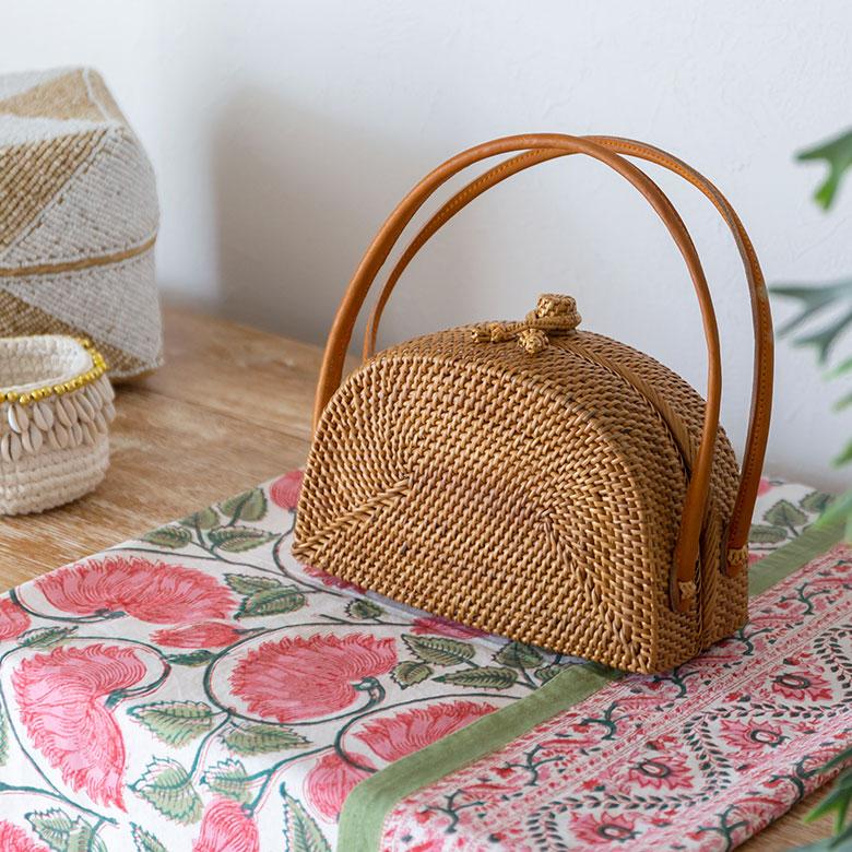 アタバッグ かごバッグ かご バッグ ハーフムーン 約 W 20cm D 9cm H 21cm アタ ハンドバッグ おでかけ 浴衣 和装 アジアン 雑貨 13950 | ブランド登録なし | 11