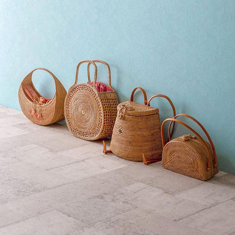 アタバッグ かごバッグ かご バッグ ハーフムーン 約 W 20cm D 9cm H 21cm アタ ハンドバッグ おでかけ 浴衣 和装 アジアン 雑貨 13950 | ブランド登録なし | 12