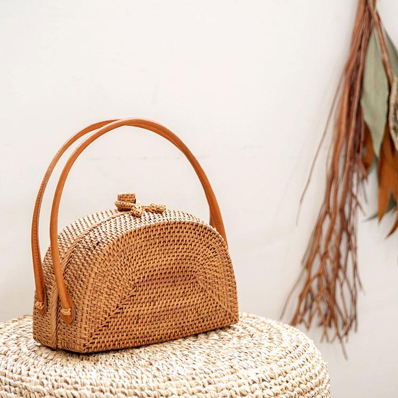 アタバッグ かごバッグ かご バッグ ハーフムーン 約 W 20cm D 9cm H 21cm アタ ハンドバッグ おでかけ 浴衣 和装 アジアン 雑貨 13950 | ブランド登録なし | 15