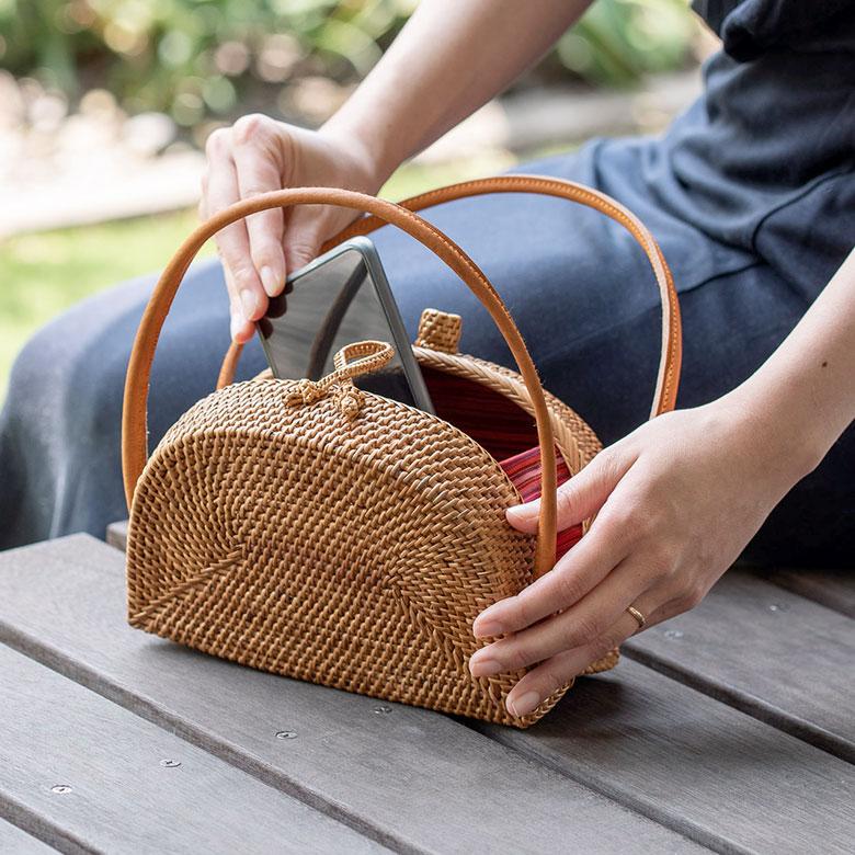 アタバッグ かごバッグ かご バッグ ハーフムーン 約 W 20cm D 9cm H 21cm アタ ハンドバッグ おでかけ 浴衣 和装 アジアン 雑貨 13950 | ブランド登録なし | 05