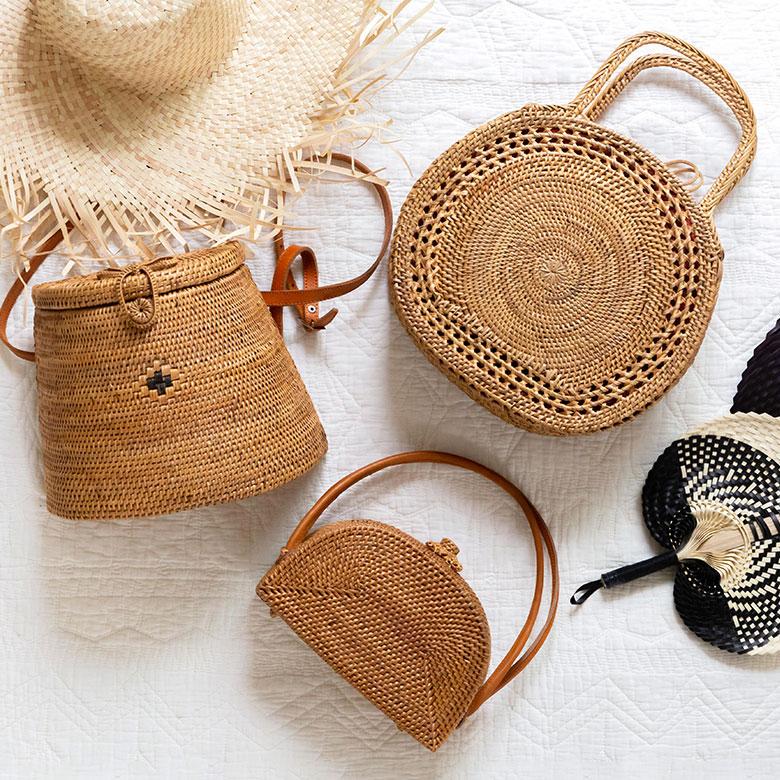 アタバッグ かごバッグ かご バッグ ハーフムーン 約 W 20cm D 9cm H 21cm アタ ハンドバッグ おでかけ 浴衣 和装 アジアン 雑貨 13950 | ブランド登録なし | 06