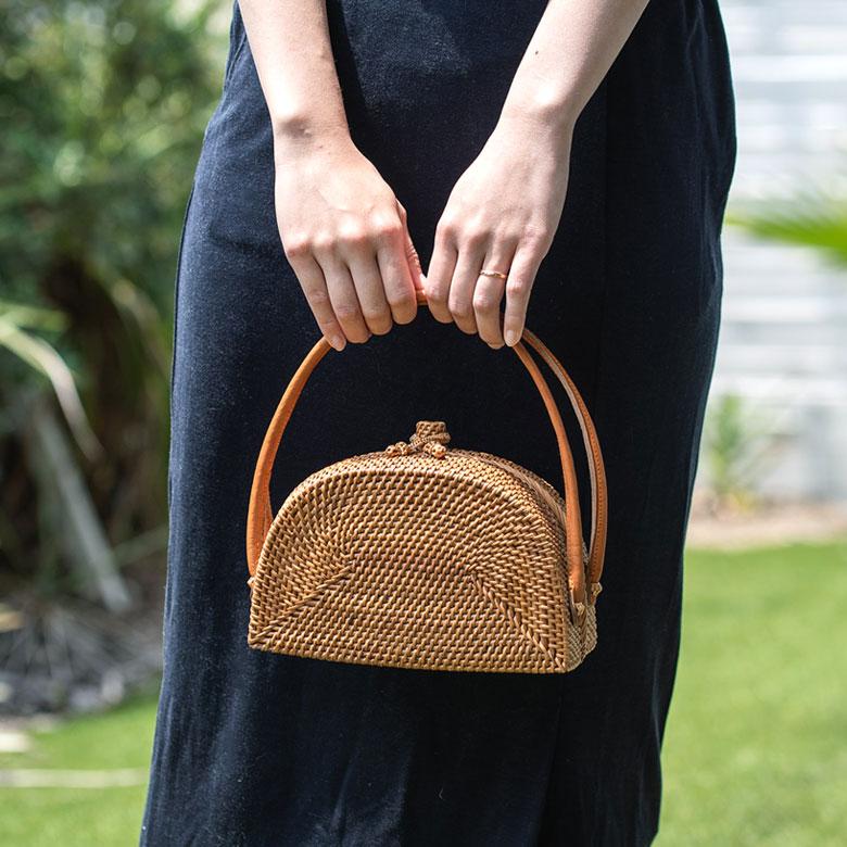 アタバッグ かごバッグ かご バッグ ハーフムーン 約 W 20cm D 9cm H 21cm アタ ハンドバッグ おでかけ 浴衣 和装 アジアン 雑貨 13950 | ブランド登録なし | 08