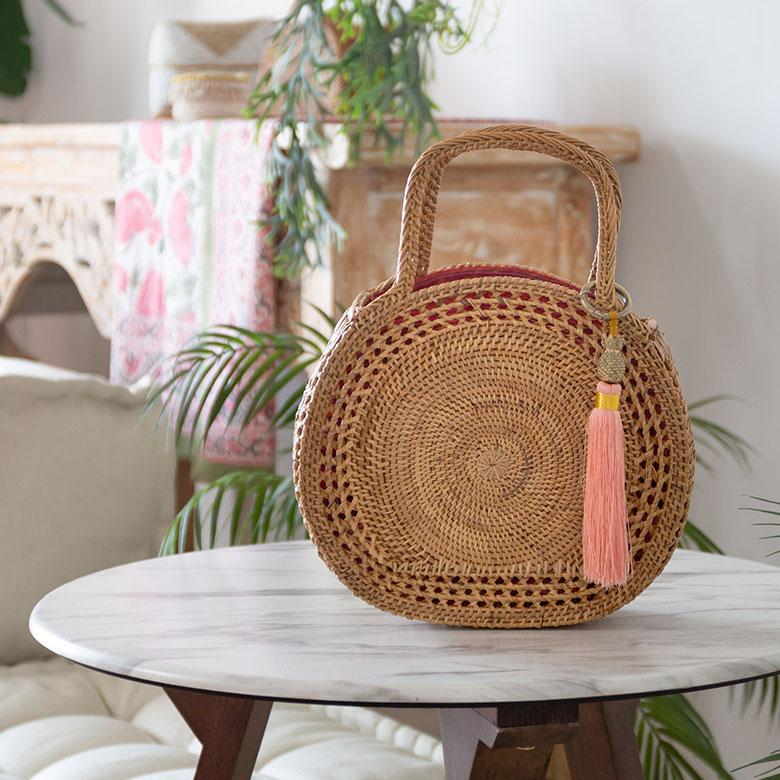 アタバッグ かごバッグ かご バッグ ラウンド 約 W 26cm D 10cm H 35cm アタ ハンドバッグ おでかけ 浴衣 和装 アジアン 雑貨 13952 | ブランド登録なし | 11