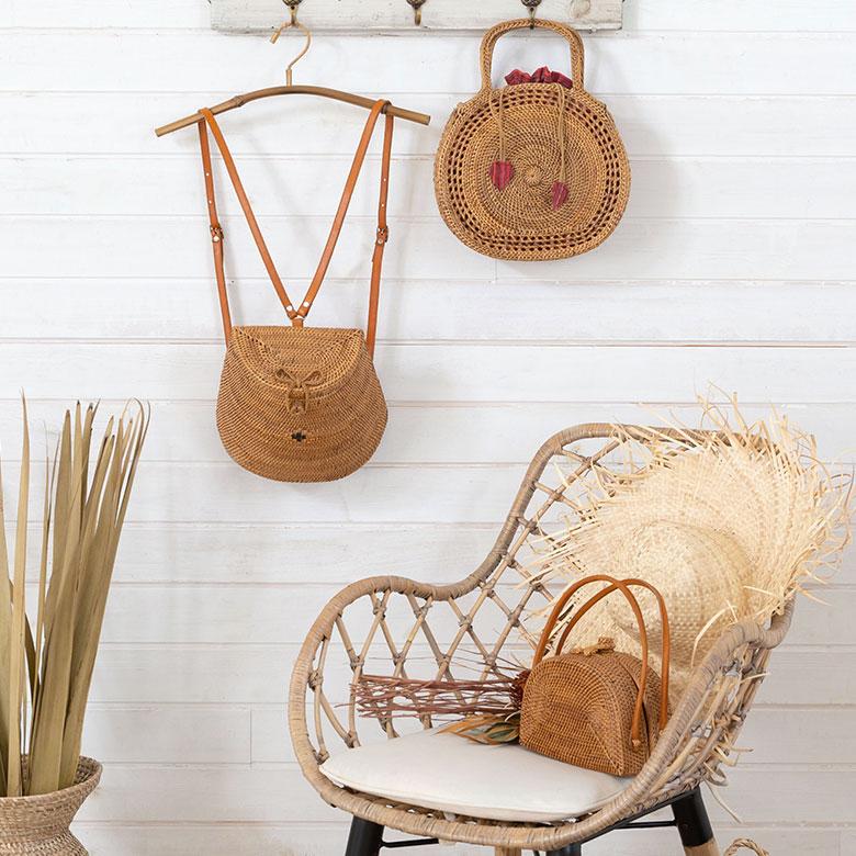 アタバッグ かごバッグ かご バッグ ラウンド 約 W 26cm D 10cm H 35cm アタ ハンドバッグ おでかけ 浴衣 和装 アジアン 雑貨 13952 | ブランド登録なし | 14