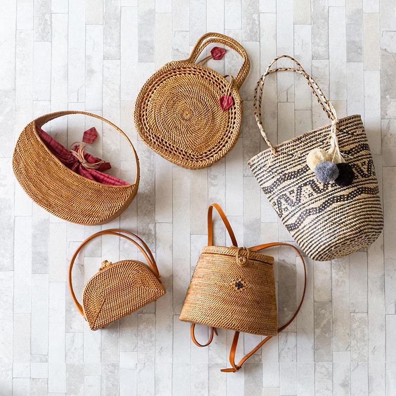 アタバッグ かごバッグ かご バッグ ラウンド 約 W 26cm D 10cm H 35cm アタ ハンドバッグ おでかけ 浴衣 和装 アジアン 雑貨 13952 | ブランド登録なし | 18