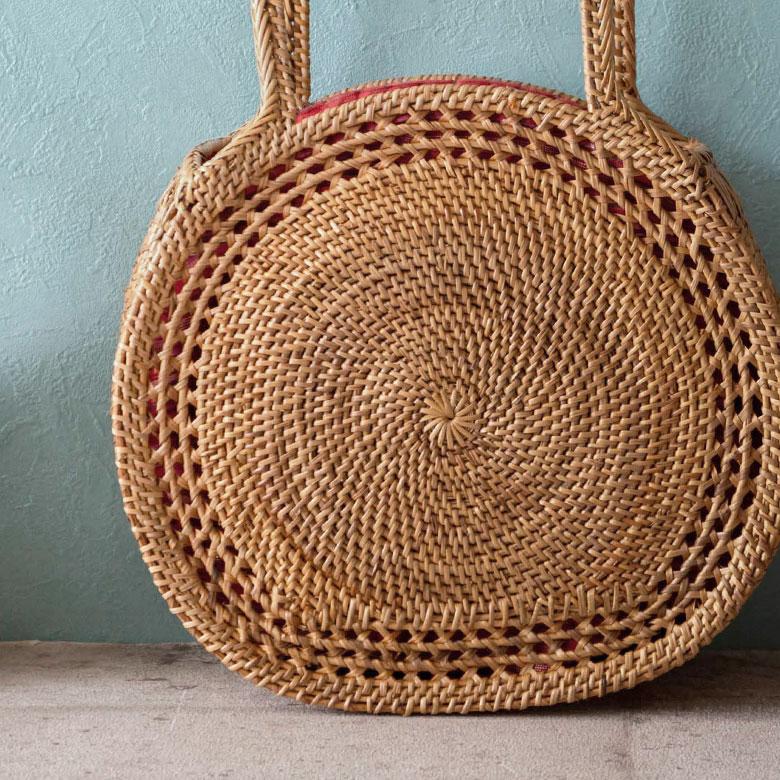 アタバッグ かごバッグ かご バッグ ラウンド 約 W 26cm D 10cm H 35cm アタ ハンドバッグ おでかけ 浴衣 和装 アジアン 雑貨 13952 | ブランド登録なし | 02