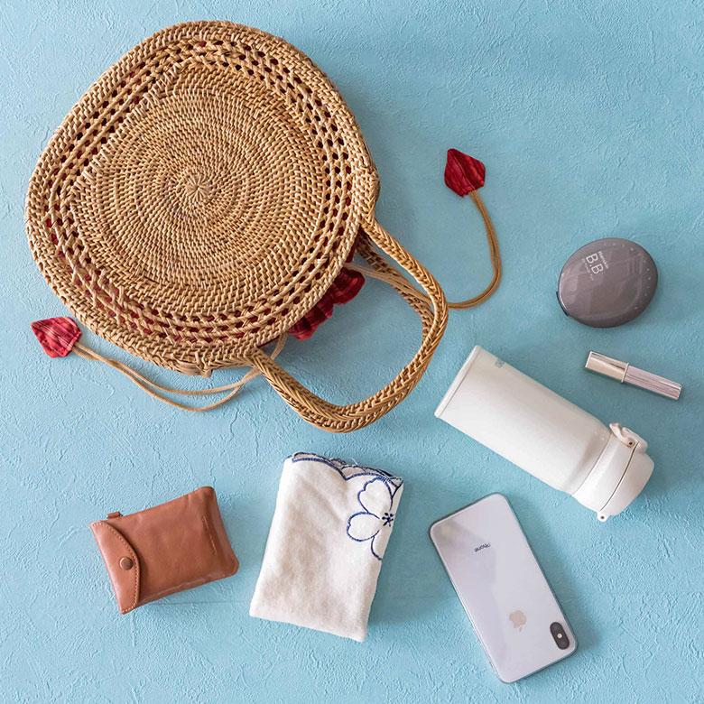 アタバッグ かごバッグ かご バッグ ラウンド 約 W 26cm D 10cm H 35cm アタ ハンドバッグ おでかけ 浴衣 和装 アジアン 雑貨 13952 | ブランド登録なし | 03