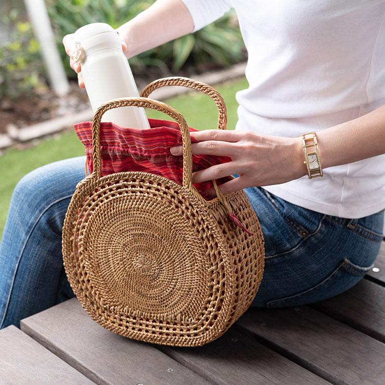 アタバッグ かごバッグ かご バッグ ラウンド 約 W 26cm D 10cm H 35cm アタ ハンドバッグ おでかけ 浴衣 和装 アジアン 雑貨 13952 | ブランド登録なし | 05