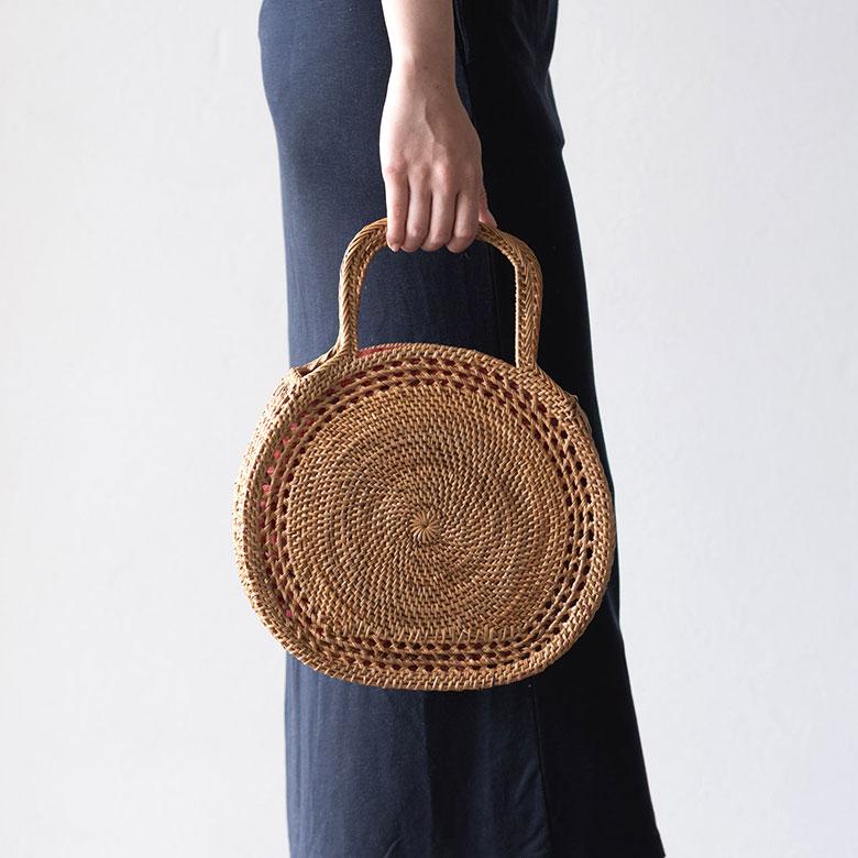 アタバッグ かごバッグ かご バッグ ラウンド 約 W 26cm D 10cm H 35cm アタ ハンドバッグ おでかけ 浴衣 和装 アジアン 雑貨 13952 | ブランド登録なし | 08