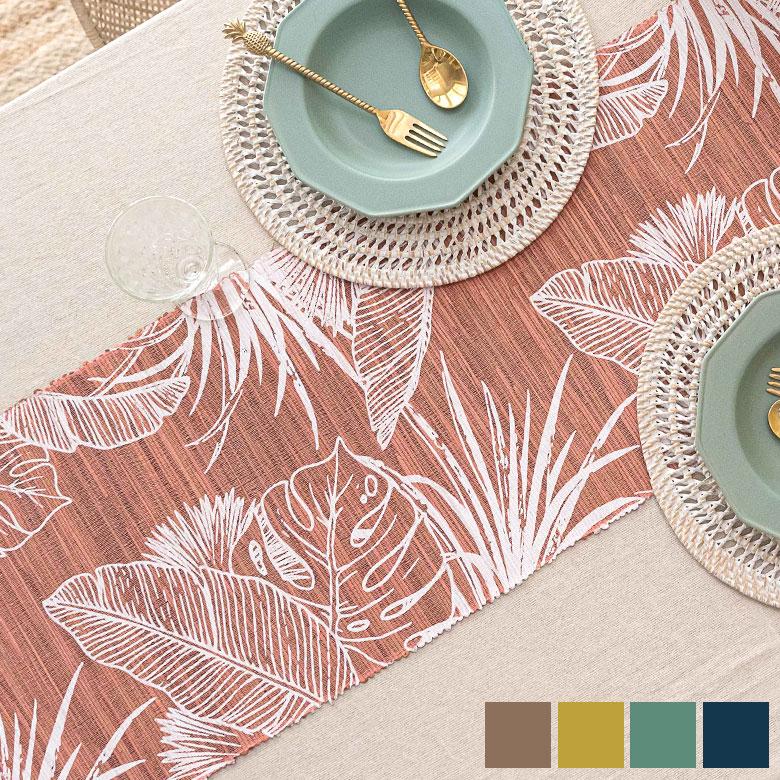 テーブルランナー ウォーターヒヤシンス製 コットン 天然素材 ハンドメイド カラフル 食卓布 クロス トロピカル モンステラ ハワイアン バナナリーフ 13954 | ELEMENTS（インテリア）