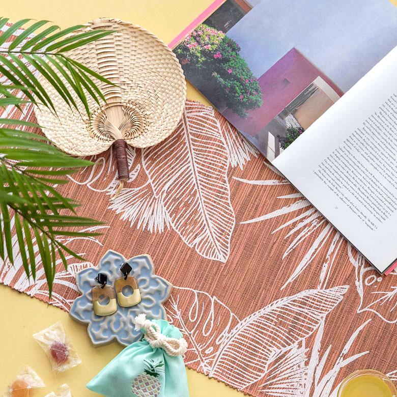 テーブルランナー ウォーターヒヤシンス製 コットン 天然素材 ハンドメイド カラフル 食卓布 クロス トロピカル モンステラ ハワイアン バナナリーフ 13954 | ELEMENTS（インテリア） | 15