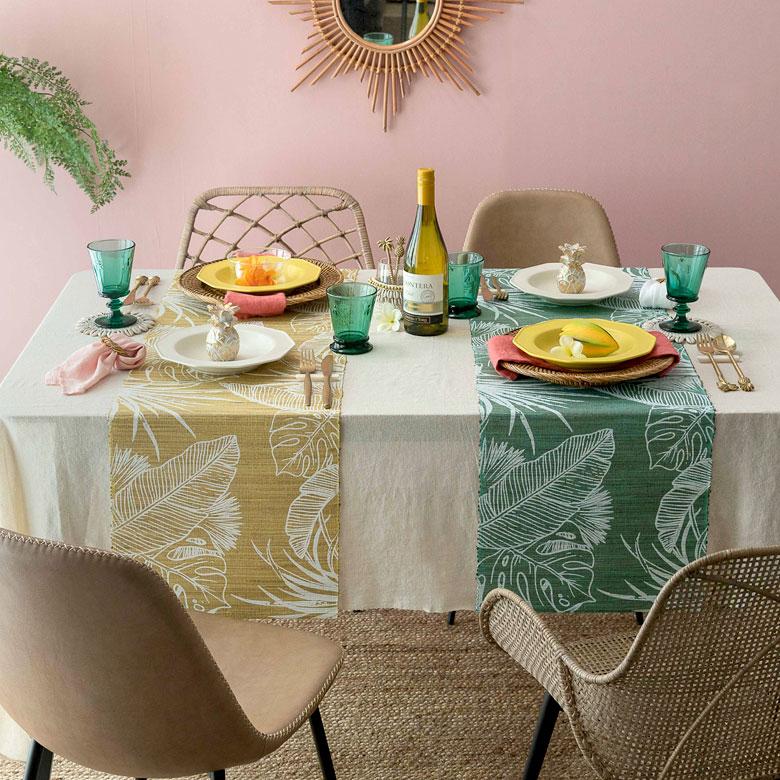 テーブルランナー ウォーターヒヤシンス製 コットン 天然素材 ハンドメイド カラフル 食卓布 クロス トロピカル モンステラ ハワイアン バナナリーフ 13954 | ELEMENTS（インテリア） | 16