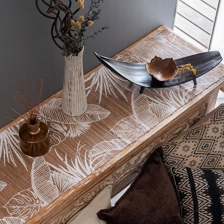 アンティークフランス 野の花の花籠 色糸刺繍 リネンクロス ロング