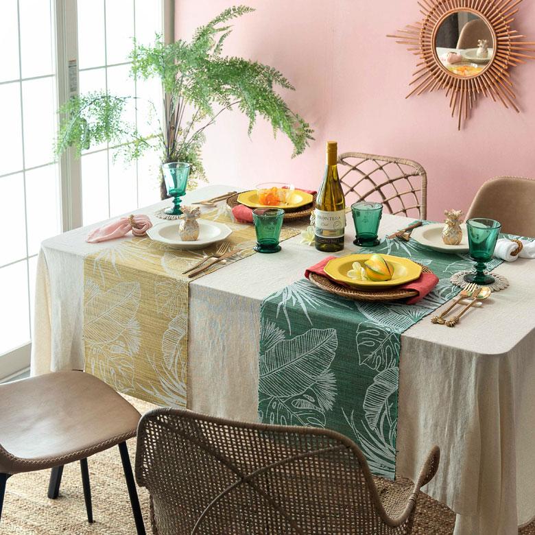 テーブルランナー ウォーターヒヤシンス製 コットン 天然素材 ハンドメイド カラフル 食卓布 クロス トロピカル モンステラ ハワイアン バナナリーフ 13954 | ELEMENTS（インテリア） | 07