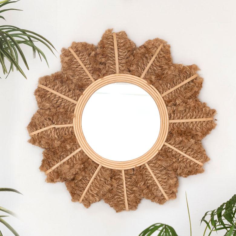 ミラー 鏡 壁掛け ラタン 麻 ロープ 約 直径 60cm 壁掛けミラー ウォールミラー 壁掛け鏡 デザインミラー ウォールデコレーション インテリア 13955 | ブランド登録なし