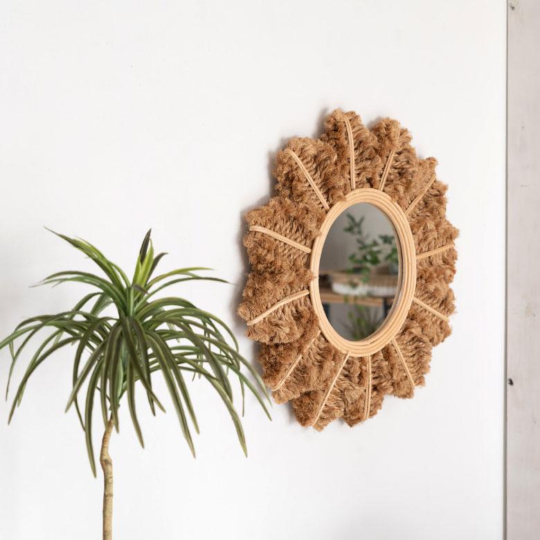 ミラー 鏡 壁掛け ラタン 麻 ロープ 約 直径 60cm 壁掛けミラー ウォールミラー 壁掛け鏡 デザインミラー ウォールデコレーション インテリア 13955 | ブランド登録なし | 12
